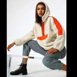 Urban Outfitters Cream and Orange Teddy Jacket